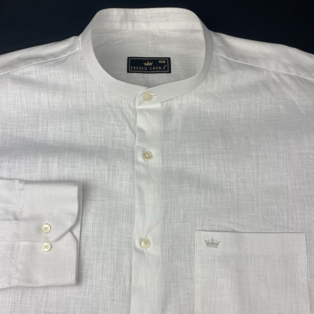 French Crown Shirt Mens (46) 3XL White 100% Cotton Banded Collar NWOT!